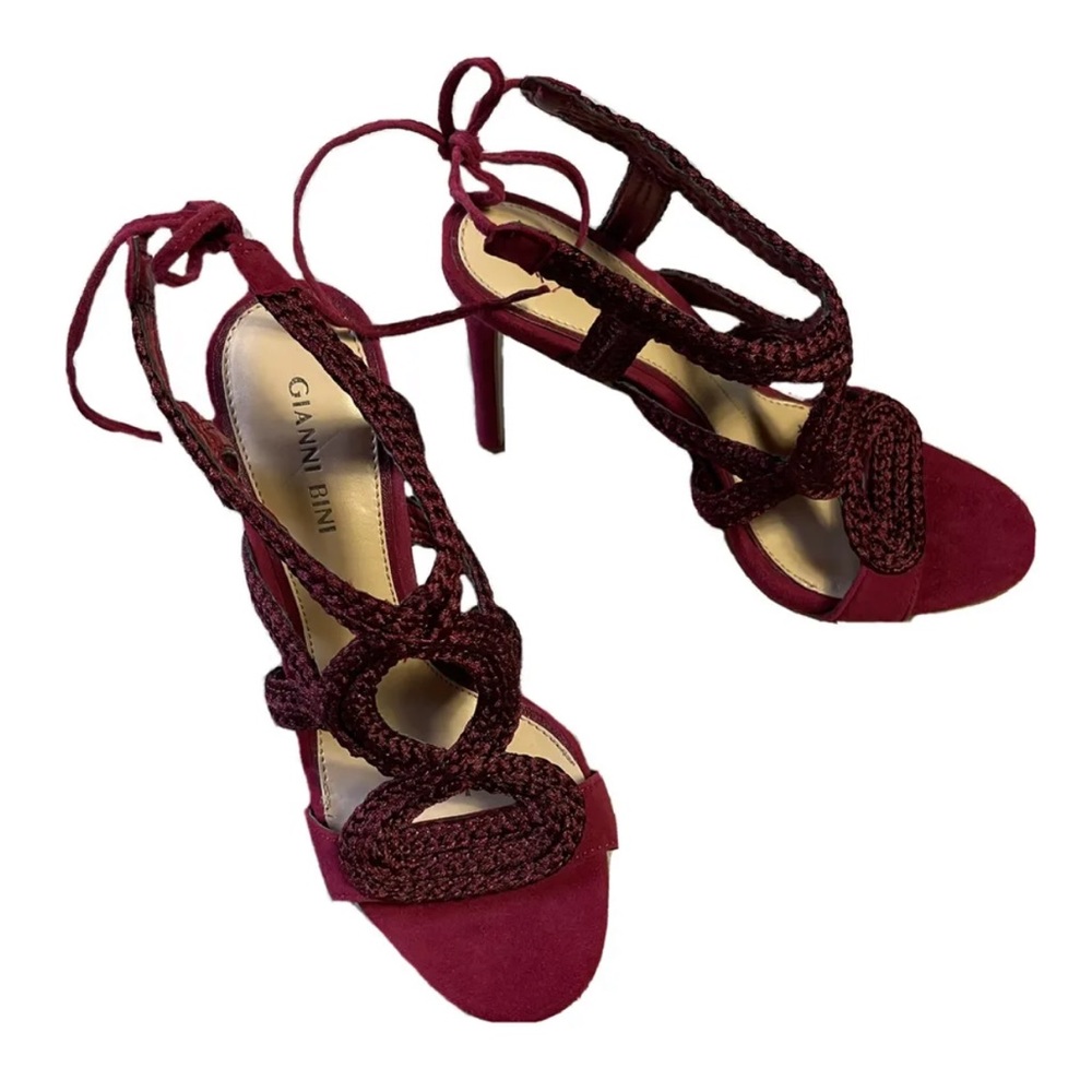 7M - Women's GIANNI BINI Maroon Woven High Heels Ankle Tie